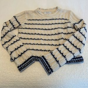 La Ligne Womens Stripe Scallop Stitch Cashmere Crewneck Sweater Cream Blue Sz XS